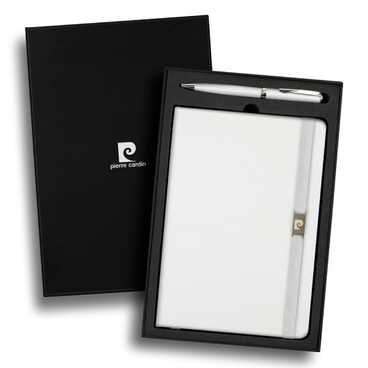 Promotional Pierre Cardin Lombard Notebook and Pen Gift Sets White